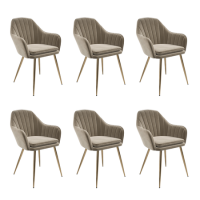 Set of 6 Logan Mink Matt Velvet Dining chairs with Brass Legs