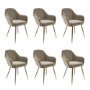 Set of 6 Logan Mink Matt Velvet Dining chairs with Brass Legs