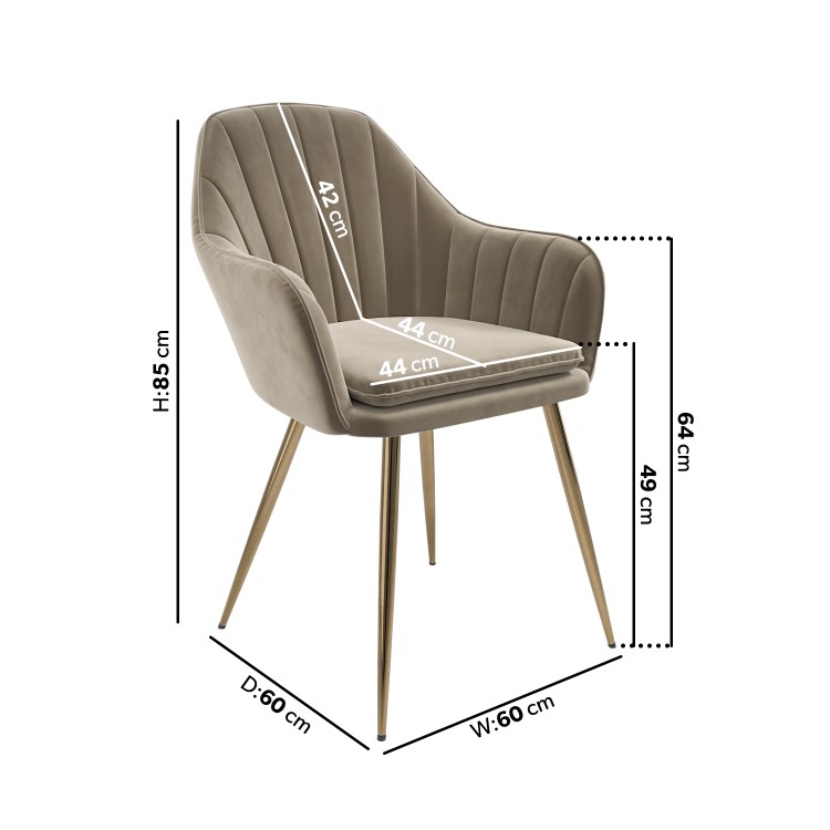Set of 6 Logan Mink Matt Velvet Dining chairs with Brass Legs