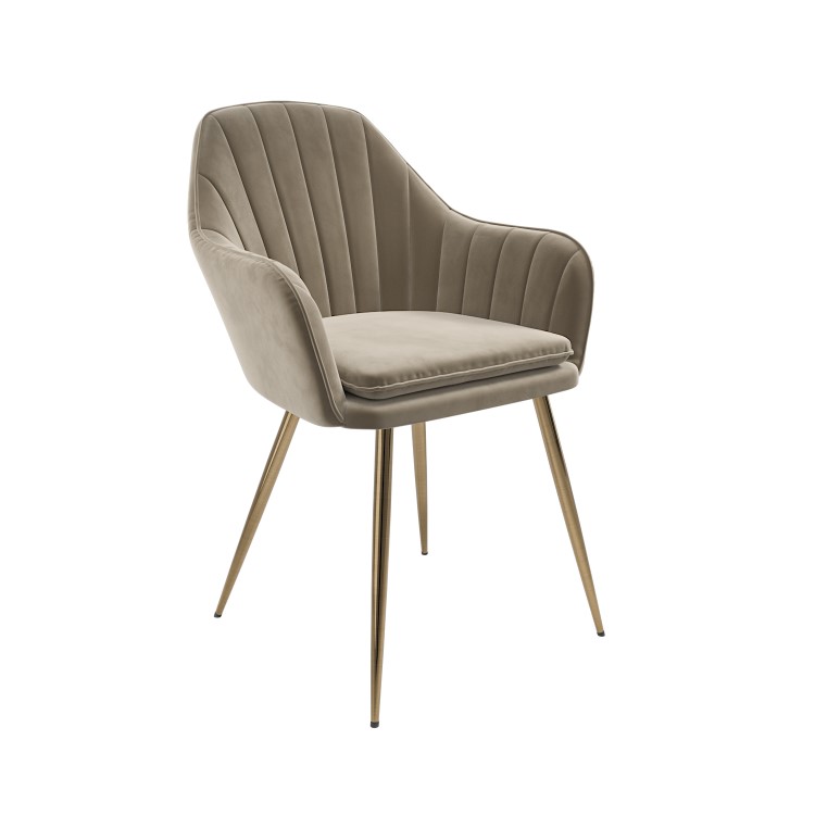 Set of 6 Logan Mink Matt Velvet Dining chairs with Brass Legs