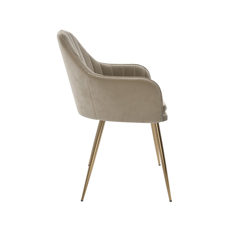 Set of 6 Logan Mink Matt Velvet Dining chairs with Brass Legs