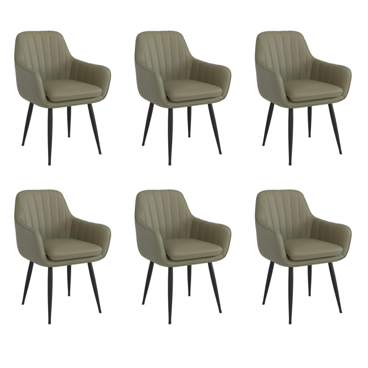 Set of 6 Sage Green Faux Leather Dining Chairs - Logan
