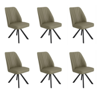 Set of 6 Sage Green Faux Leather Swivel Dining Chairs - Logan