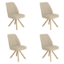 Set of 4 Beige Upholstered Swivel Dining Chairs with Oak Effect Legs - Logan