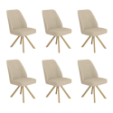 BUN/LOG045/99025 Set of 6 Beige Upholstered Swivel Dining Chairs with Oak Effect Legs - Logan