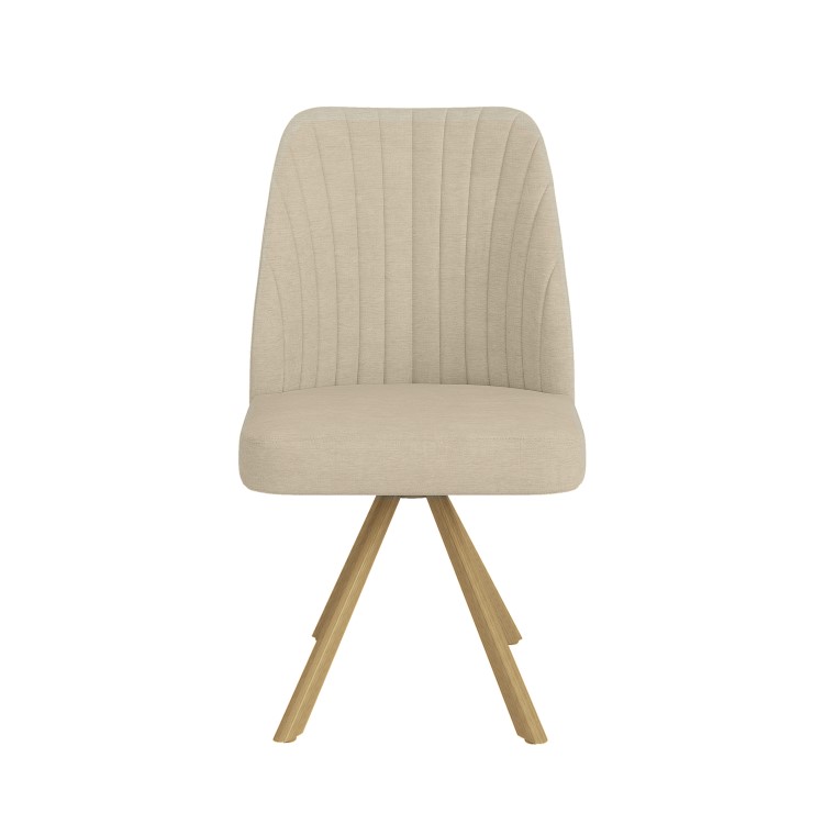 Set of 6 Beige Upholstered Swivel Dining Chairs with Oak Effect Legs - Logan