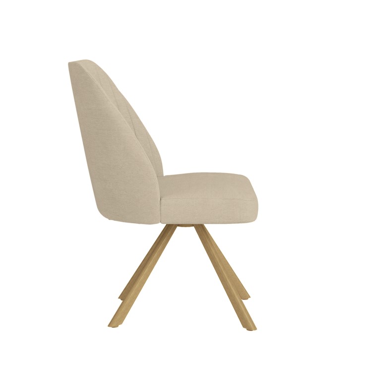 Set of 6 Beige Upholstered Swivel Dining Chairs with Oak Effect Legs - Logan