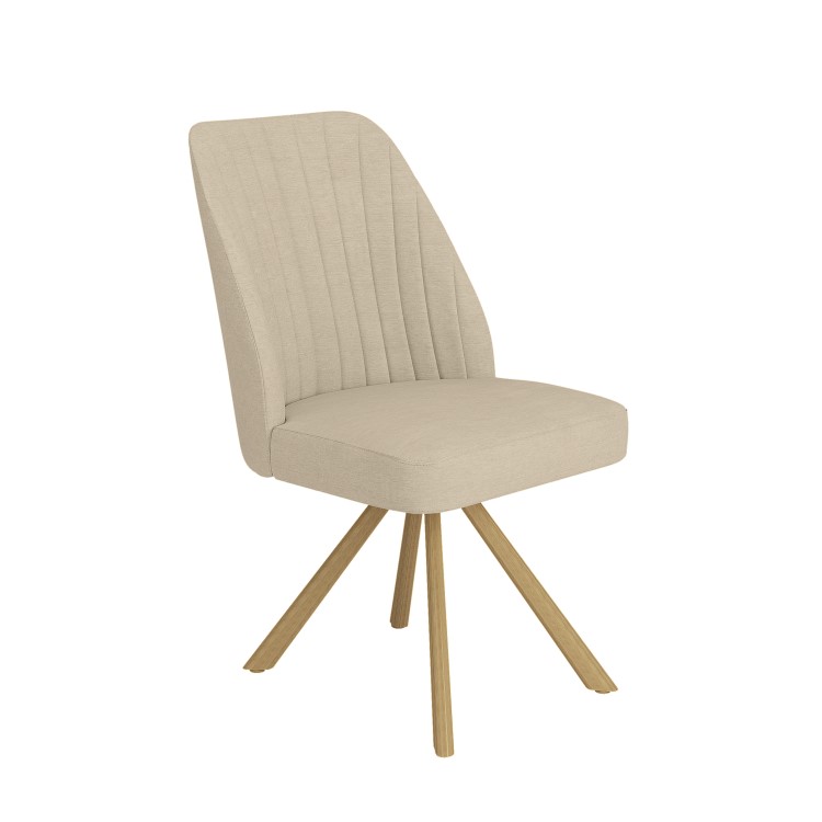 Set of 6 Beige Upholstered Swivel Dining Chairs with Oak Effect Legs - Logan