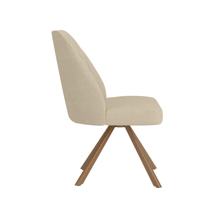 Set of 2 Beige Upholstered Swivel Dining Chairs with Walnut Effect Legs - Logan