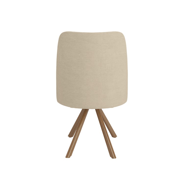 Set of 2 Beige Upholstered Swivel Dining Chairs with Walnut Effect Legs - Logan