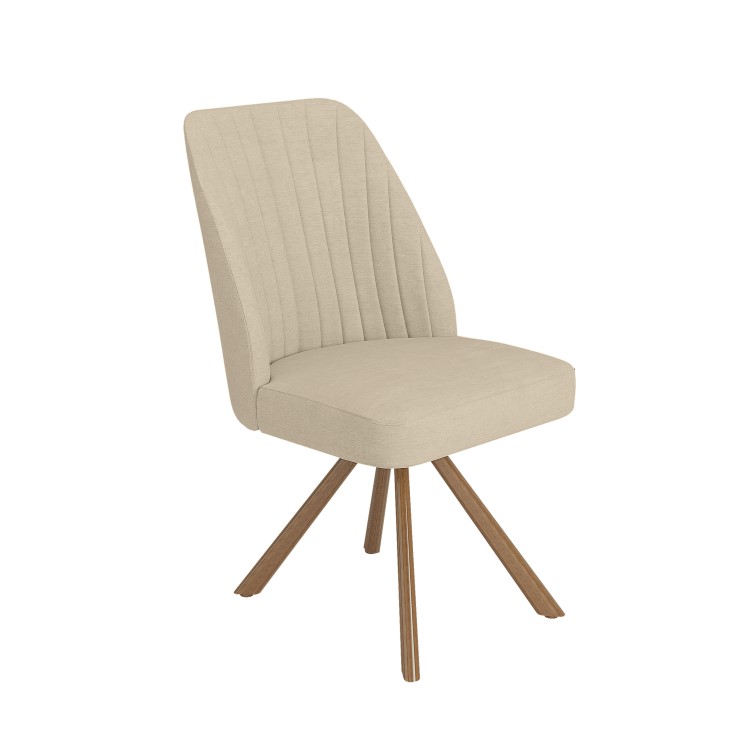 Set of 2 Beige Upholstered Swivel Dining Chairs with Walnut Effect Legs - Logan