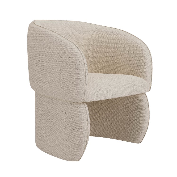 Set of 4 Curved Cream Boucle Tub Dining Chairs - Lottie