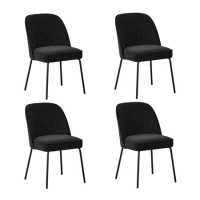 Set of 4 Black Upholstered Curved Dining Chairs - Celia