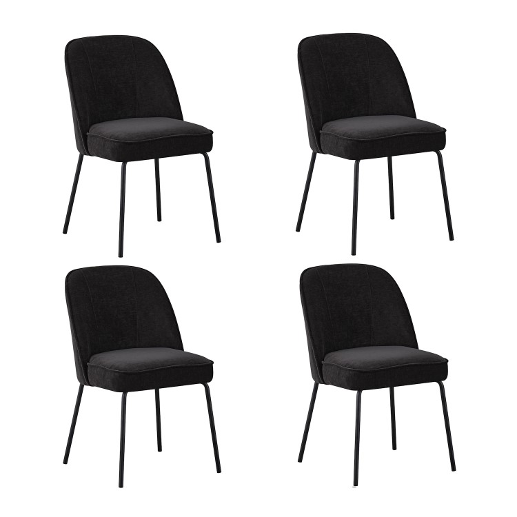 Set of 4 Black Upholstered Curved Dining Chairs - Celia