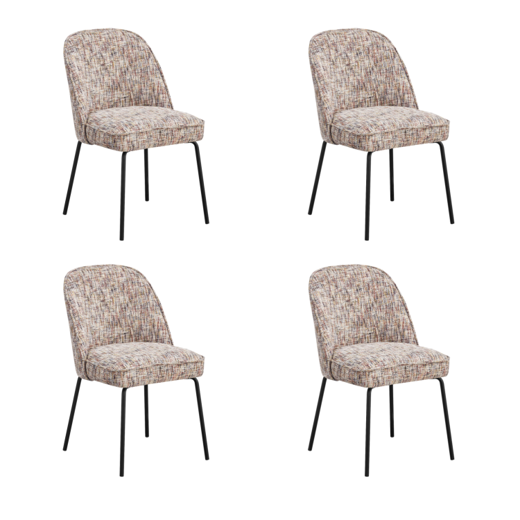Set of 4 Multi Coloured Upholstered Curved Dining Chairs - Celia