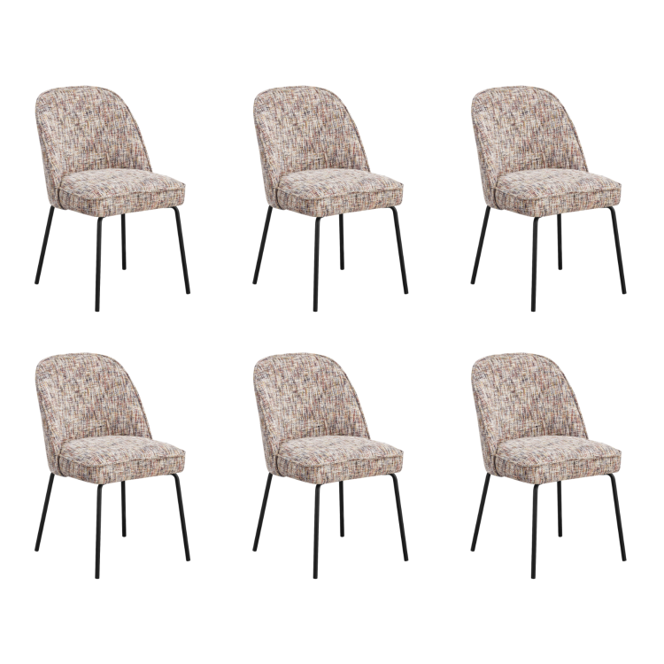 Set of 6 Multi Coloured Upholstered Curved Dining Chairs - Celia