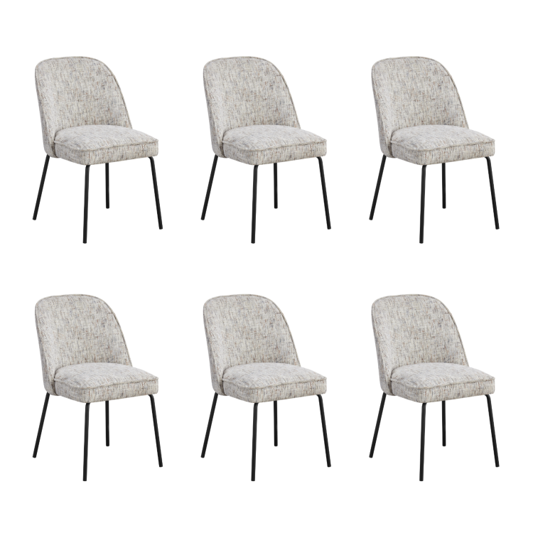 Set of 6 Neutral Upholstered Curved Dining Chairs - Celia