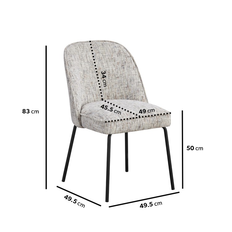 Set of 2 Neutral Upholstered Curved Dining Chairs - Celia