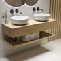 1200mm Wood Effect Wall Hung Countertop Double Vanity Unit with Round Basins and Shelf - Lugo