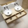 1200mm Wood Effect Wall Hung Countertop Double Vanity Unit with Round Basins and Shelf - Lugo