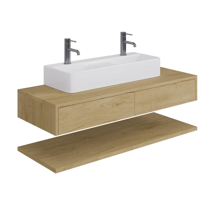 Grade A1 - 1200mm Oak Wall Hung Countertop Vanity Unit with Countertop Gloss White Basin