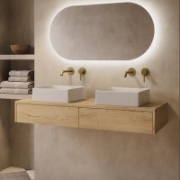 1200mm Oak Wall Hung Countertop Vanity Unit with Square Basin - Lugo