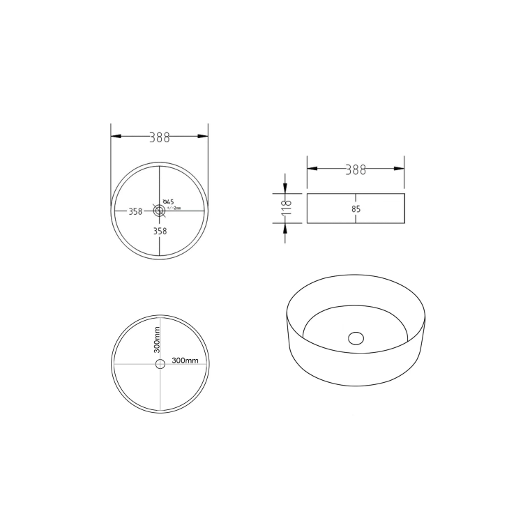 Grade A1 - 600mm Oak Wall Hung Countertop Vanity Unit with Round Basin and Shelves - Lugo
