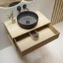 ONLY OPENED - 800mm Wood Effect Wall Hung Countertop Vanity Unit with Black Marble Effect Basin and Shelf - Lugo