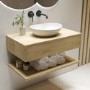 800mm Wood Effect Wall Hung Countertop Vanity Unit with Basin and Shelf - Lugo