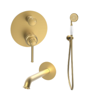 Brushed Brass 2 Outlet Mixer Shower Set With Bath Filler Spout - Lyla Brushed Brass 2 Outlet Mixer Shower Set With Bath Filler Spout - Lyla