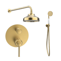 Brushed Brass 2 Outlet Wall Mounted Mixer Shower Set With Hand Shower & Slide Rail Kit - Lyla Brushed Brass 2 Outlet Wall Mounted Mixer Shower Set With Hand Shower & Slide Rail Kit - Lyla