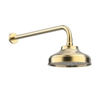 Brushed Brass Traditional 200mm Shower Head & Wall Arm - Lyla