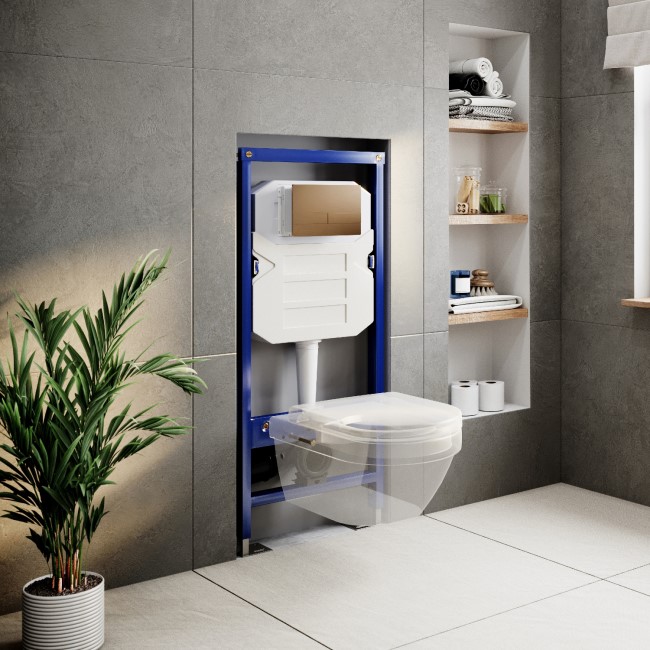 GRADE A1 - Concealed Cistern 1180mm Wall Hung Toilet Frame with Flush Plate in Brushed Bronze - Live Your Colour