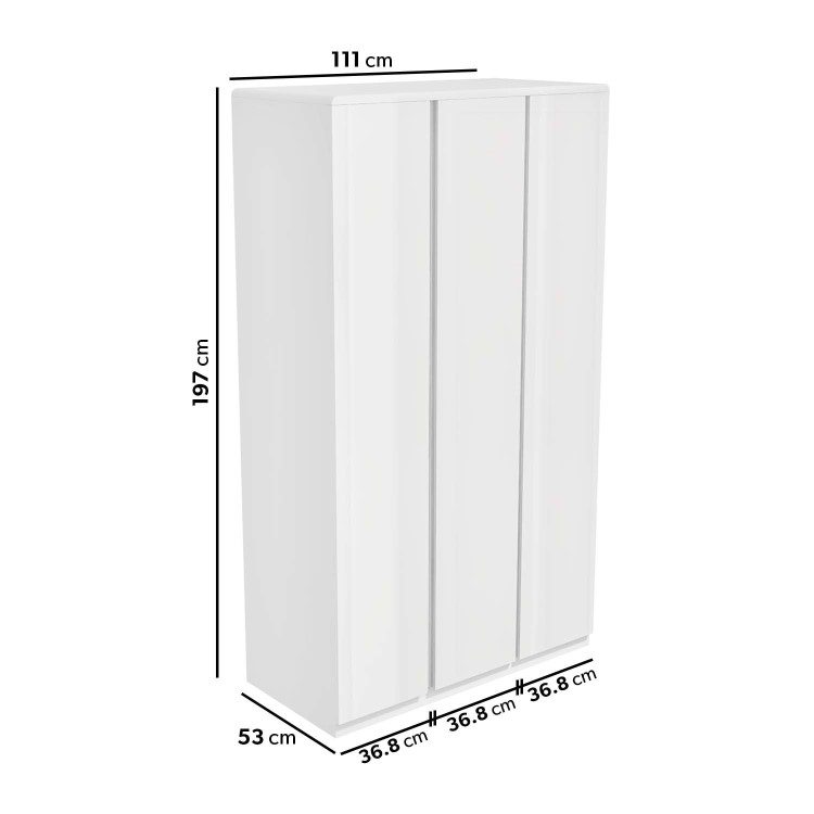 Kids Tall White High Gloss 3 Door Triple Wardrobe - Lyra