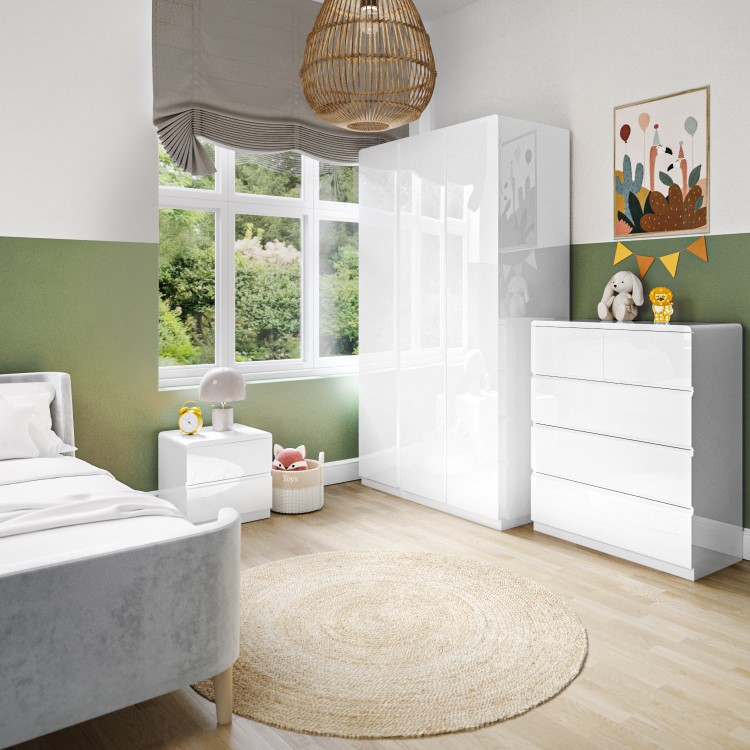 Kids Tall White High Gloss 3 Door Triple Wardrobe - Lyra