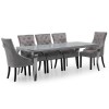 Louis Mirrored Dining Set with White 200cm Table &amp; 6 Silver Velet Knockerback Chairs