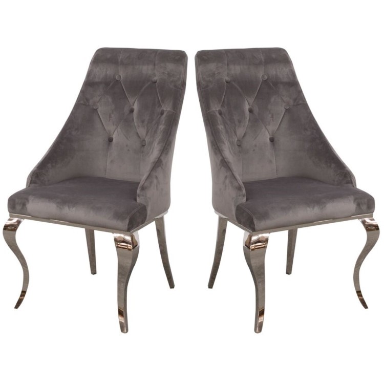 Louis White Dining Table 160cm with 4 Grey Velvet Chairs & 1 Bench - Mirrored Legs