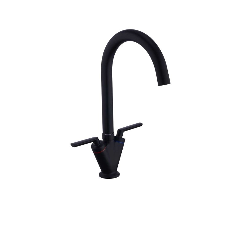 Matt Black Dual Lever Kitchen Mixer Tap - Essence Hector