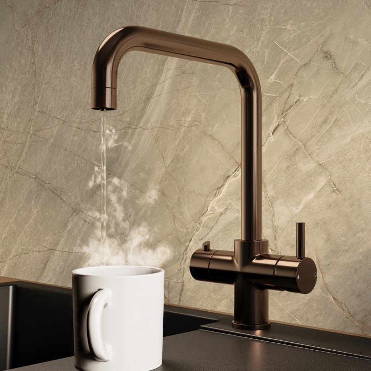 Brushed Bronze 3 in 1 Instant Boiling Hot Kitchen Mixer Square Tap with 3L Boiler - Pronto Vesta