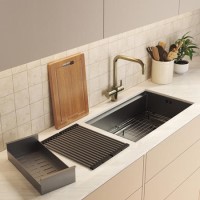 Brass 3 in 1 Instant Boiling Water Kitchen Tap & Black Undermount Workstation Sink with Accessories Set - Mae