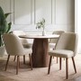 Neutral Ceramic Round Walnut Dining Table Set with 4 Taupe Upholstered Chairs - Seats 4 - Malia