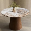 MAL001A Round Walnut and Marble Effect Pedestal Dining Table - Seats 4 - Malia
