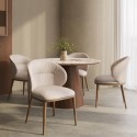 BUN/MAL001A/96966 Round Walnut and Marble Effect Dining Table Set with 4 Beige Real Leather Chairs - Seats 4 - Malia