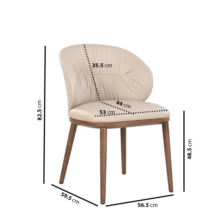 Set of 2 Beige Real Leather Dining Chairs with Walnut Legs - Eren