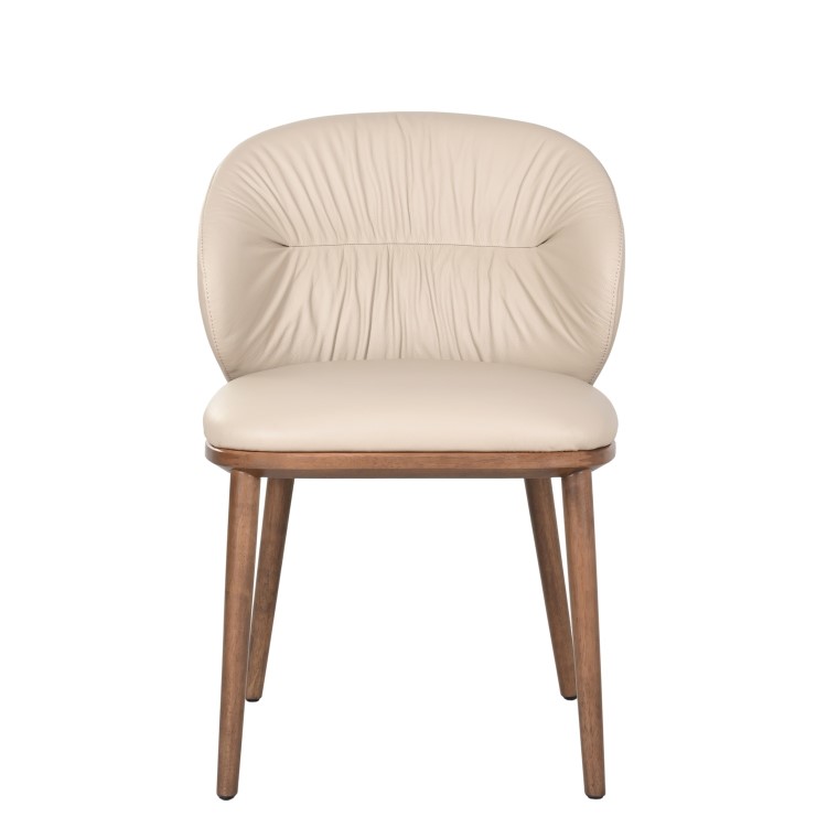 Set of 2 Beige Real Leather Dining Chairs with Walnut Legs - Eren