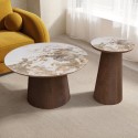 BUN/MAL002/93480 Round Walnut and Neutral Marble Effect Nest of 2 Tables - Malia