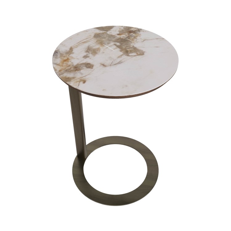 Neutral Ceramic Round Walnut Coffee Table and Sofa Table - Malia