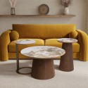 BUN/MAL002/95022 Round Walnut and Neutral Marble Effect Nest of 3 Tables - Malia