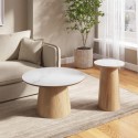 BUN/MAL006/98016 Round Oak and White Marble Effect Nest of 2 Tables - Malia