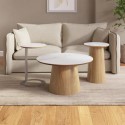 BUN/MAL006/98032 Round Oak and White Marble Effect Nest of 3 Tables - Malia